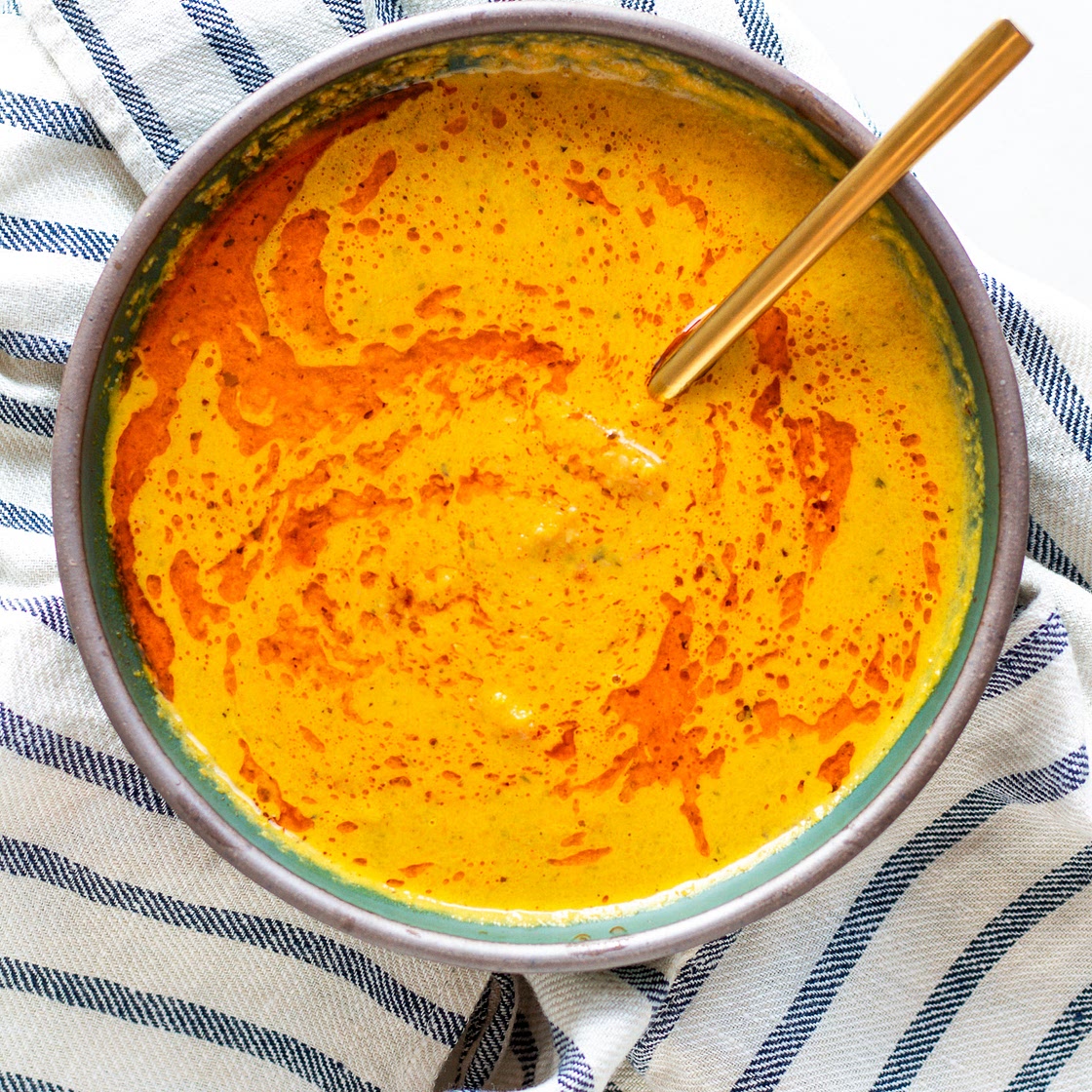 Carrot & White Bean Soup with Harissa Sesame Oil