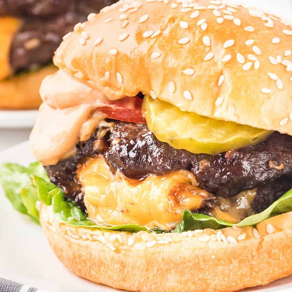 Air Fryer Juicy Lucy Burgers with Homemade Burger Sauce