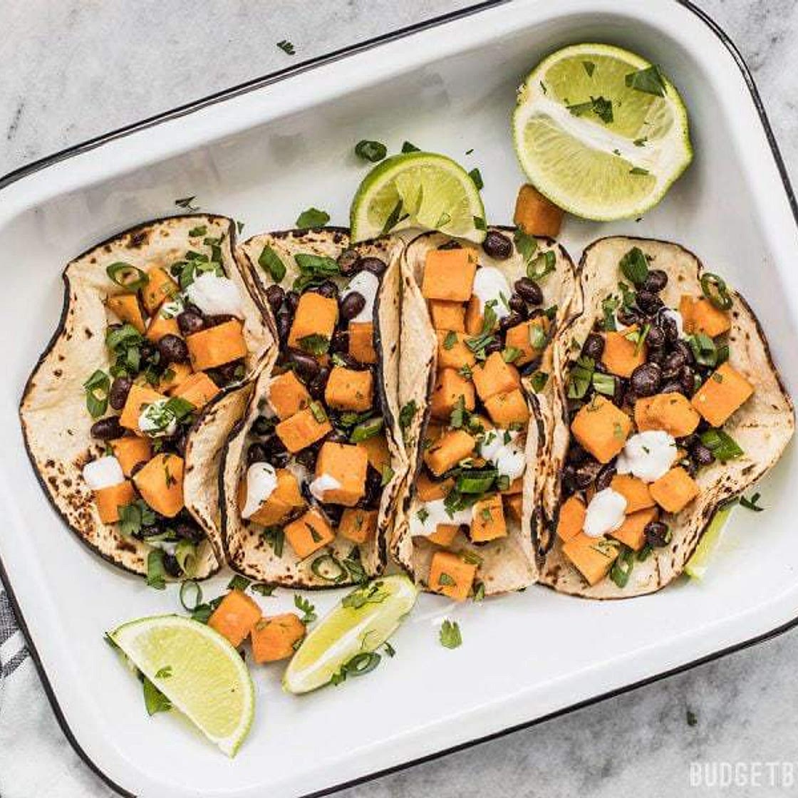 Vegetarian Sweet Potato Tacos with Lime Crema