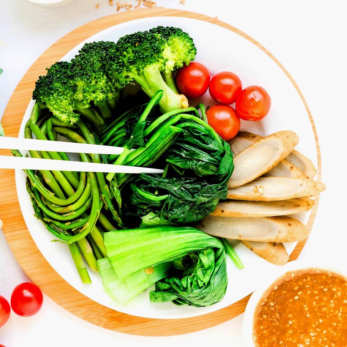 Asian Steamed Vegetables With Sesame Sauce