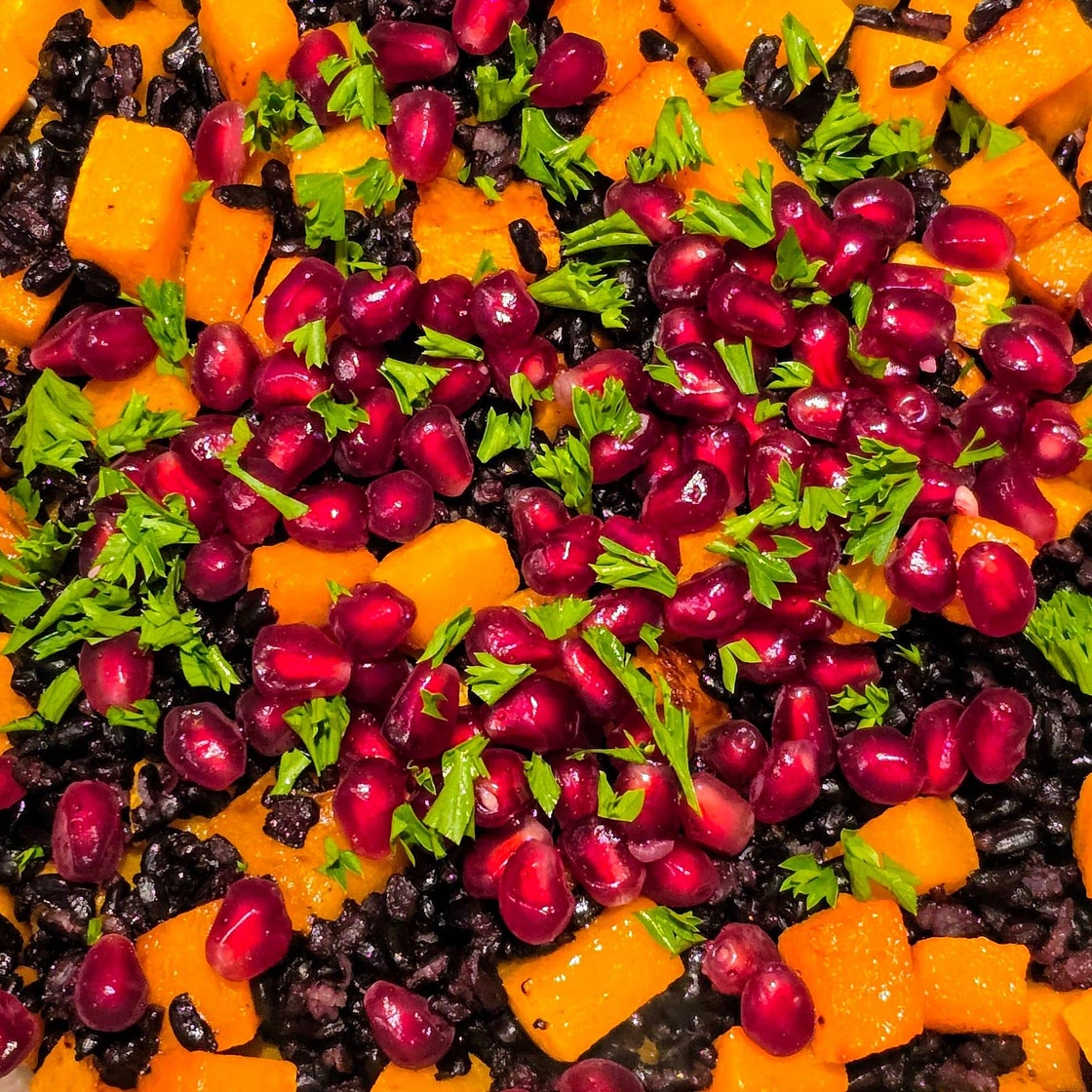 Black rice pilaf with butternut squash