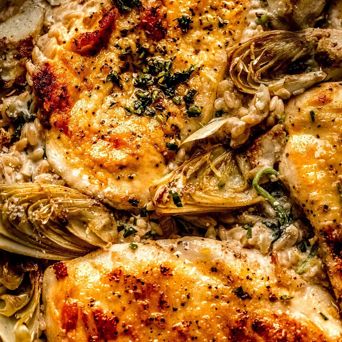 Spinach Artichoke Chicken Orzo