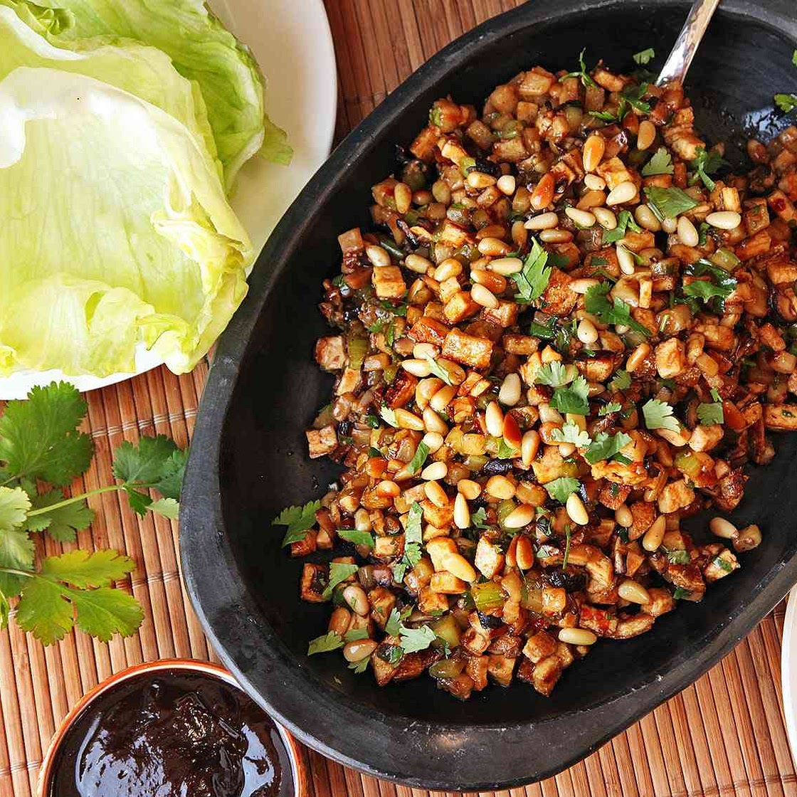 Cantonese-Style Tofu, Pine Nut, and Jicama Lettuce Cups (San Choi Bao) Recipe