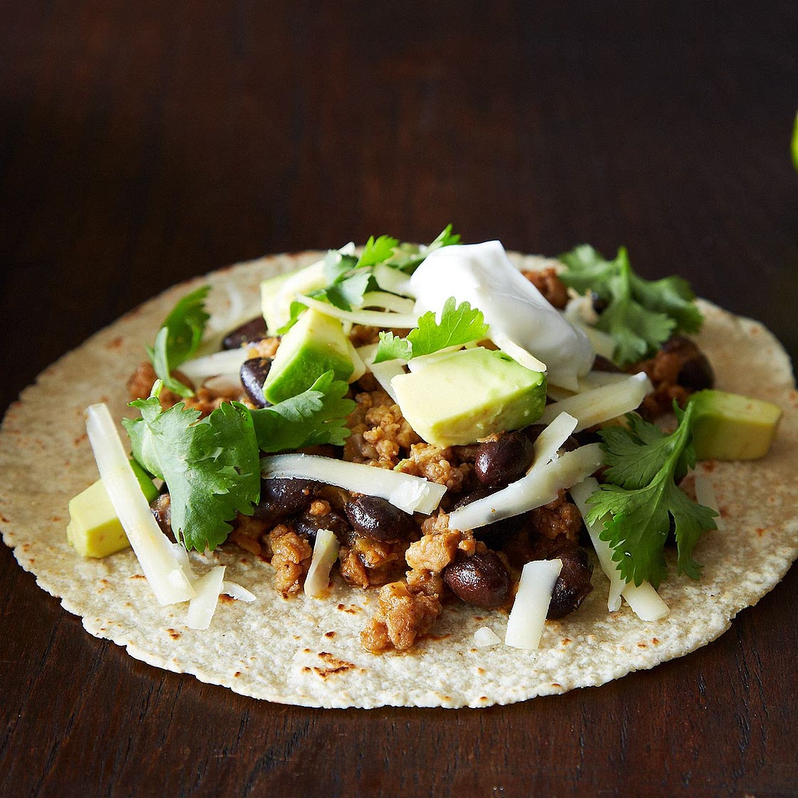 Coconut-Lime Pork Tacos with Black Beans and Avocado