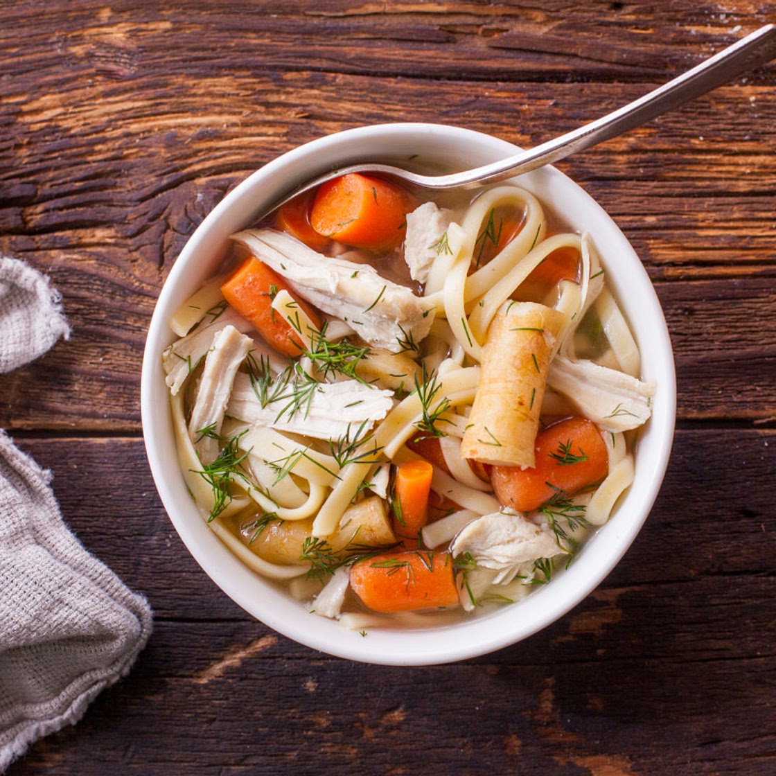Chicken Noodle Soup With Carrots, Parsnips and Dill