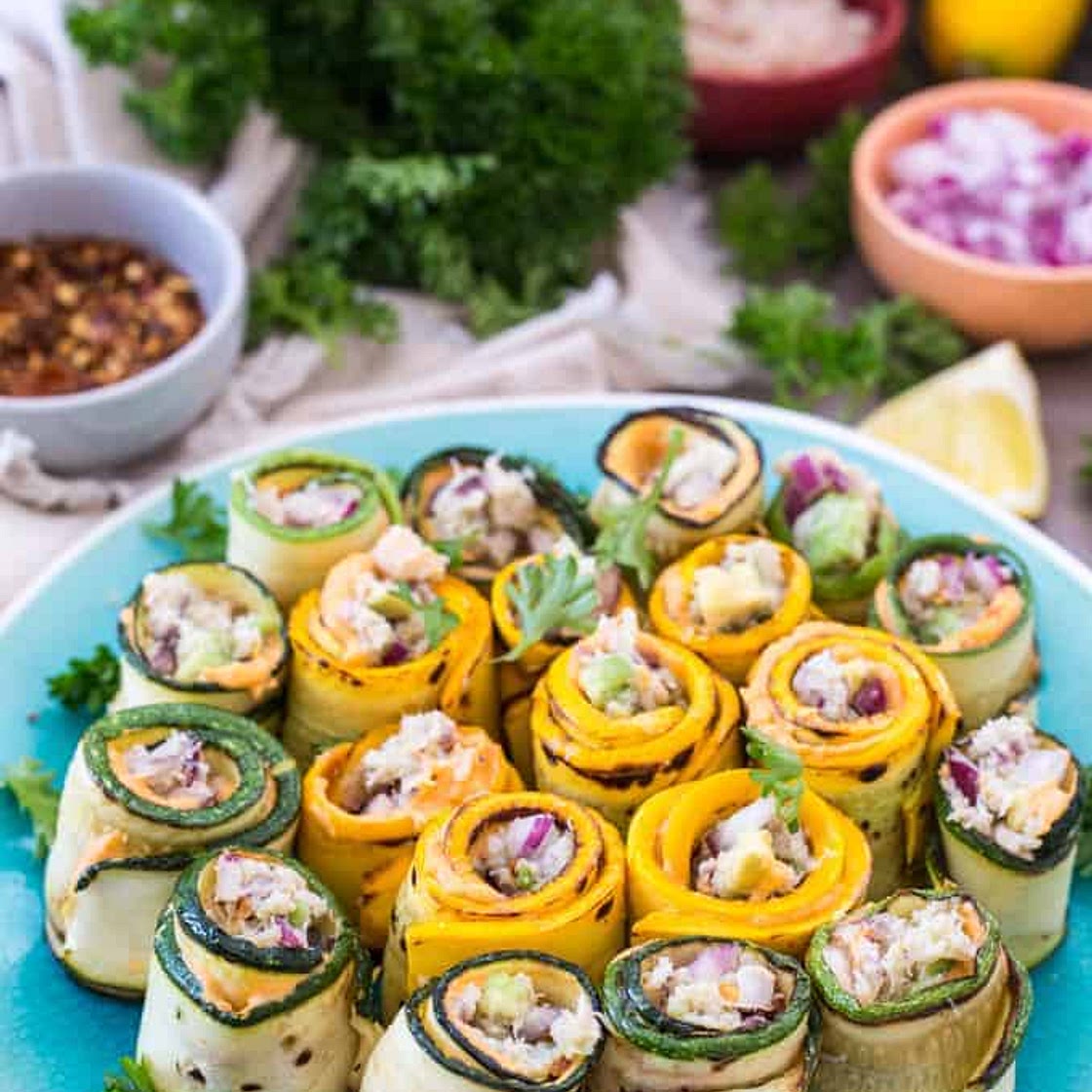 Snow crab zucchini rolls