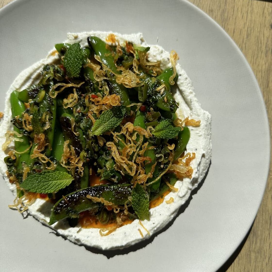 Whipped Ricotta with Charred Snap Peas
