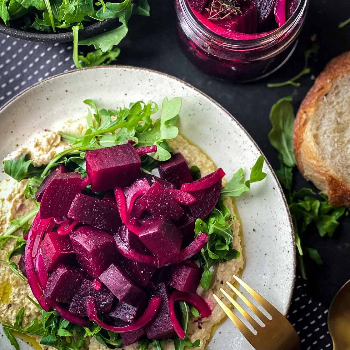 Pickled Beet Salad with Chickpea Mash