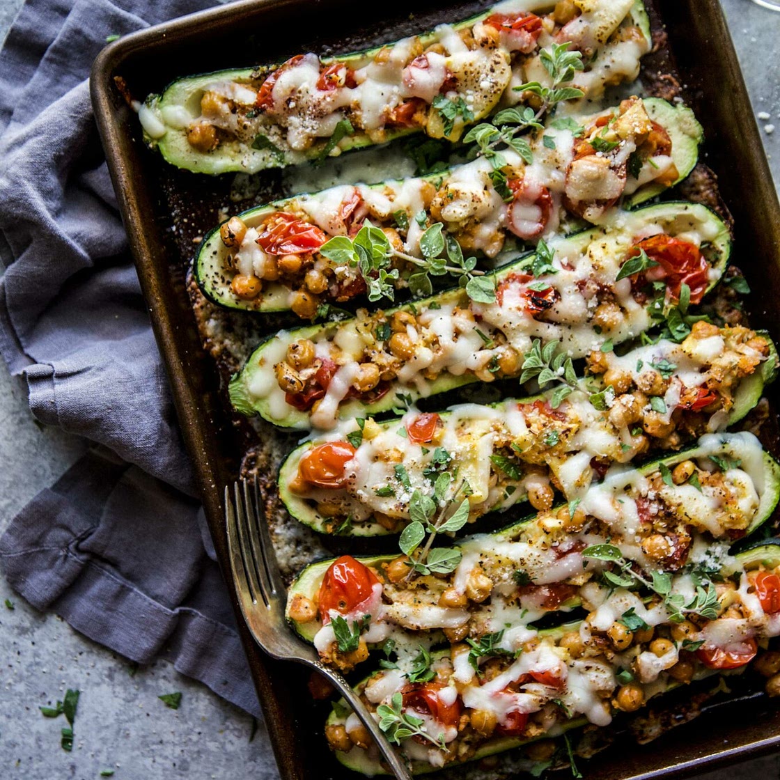 Tuscan Chickpea Stuffed Zucchini Boats