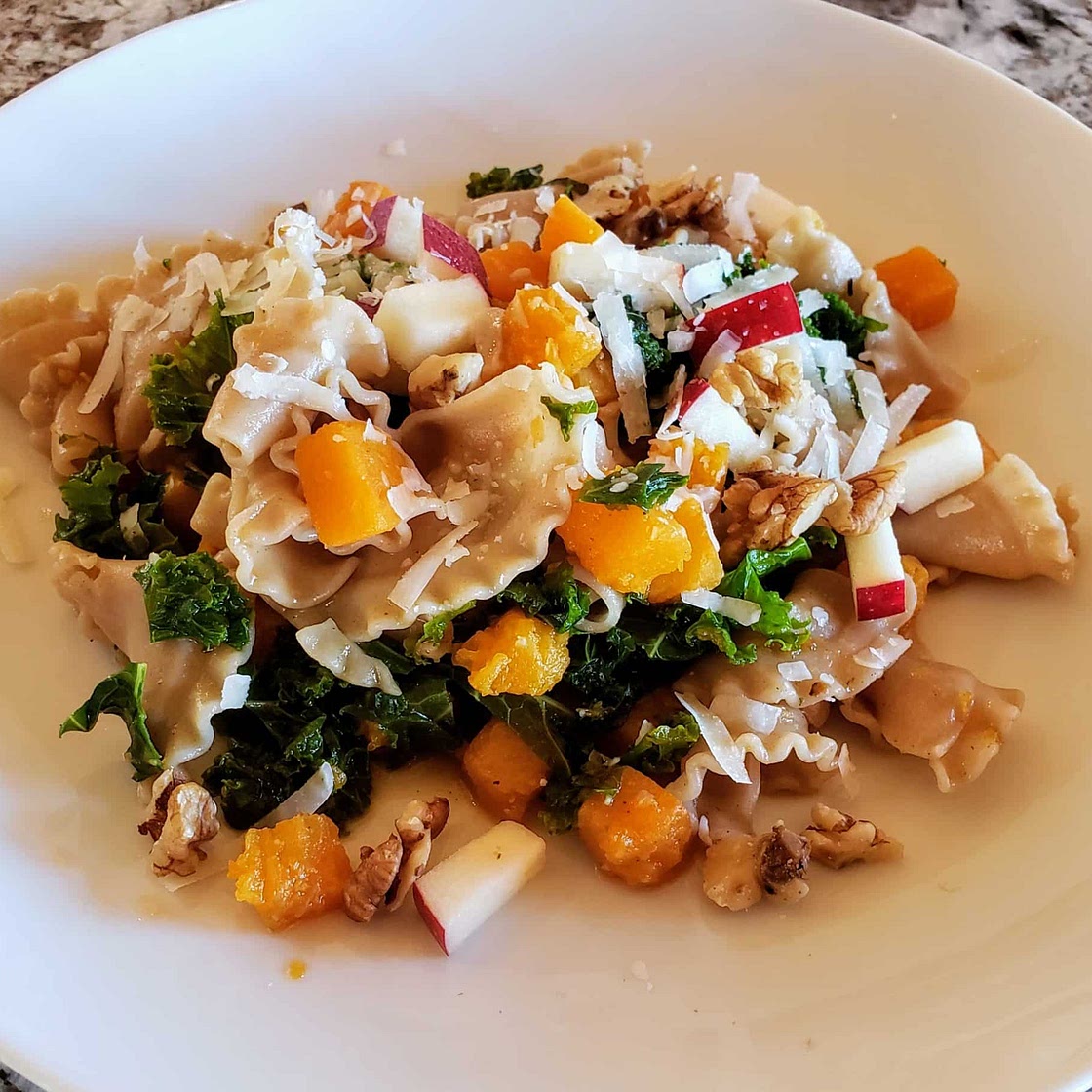 Pasta with butternut squash and kale