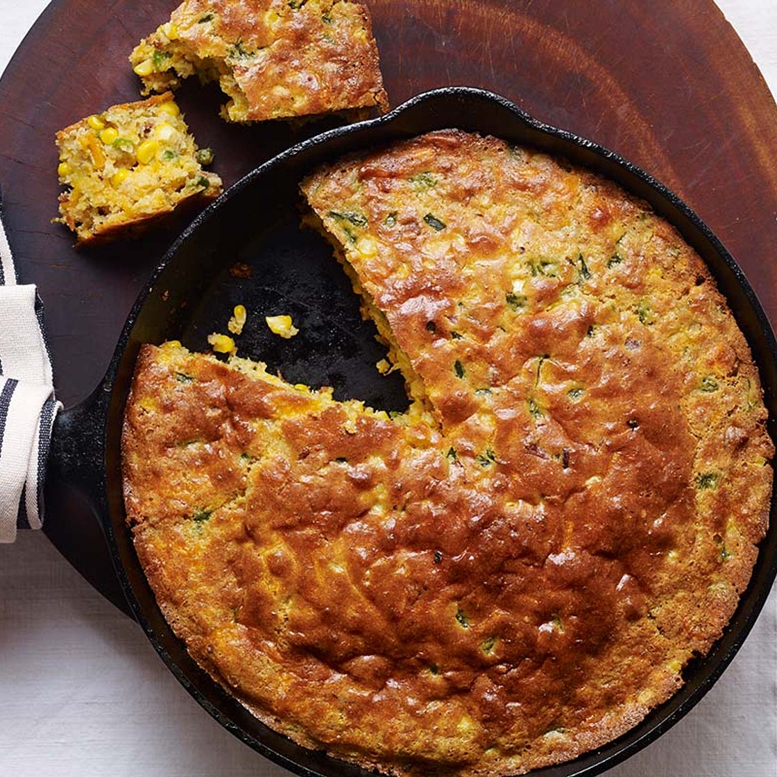 Poblano, Bacon and Cheddar Skillet Cornbread