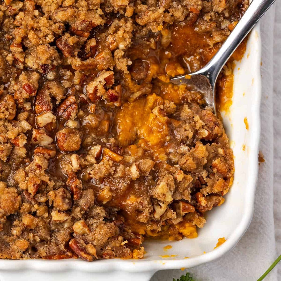 Sweet Potato Casserole with Pecan Topping