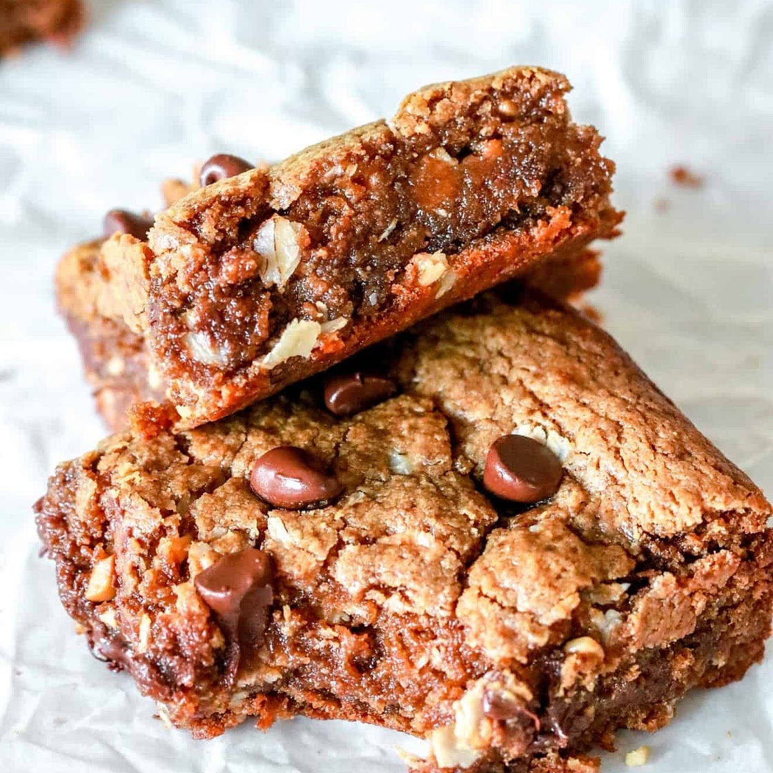 Oatmeal Peanut Butter Cookie Bars (gluten free + dairy free)