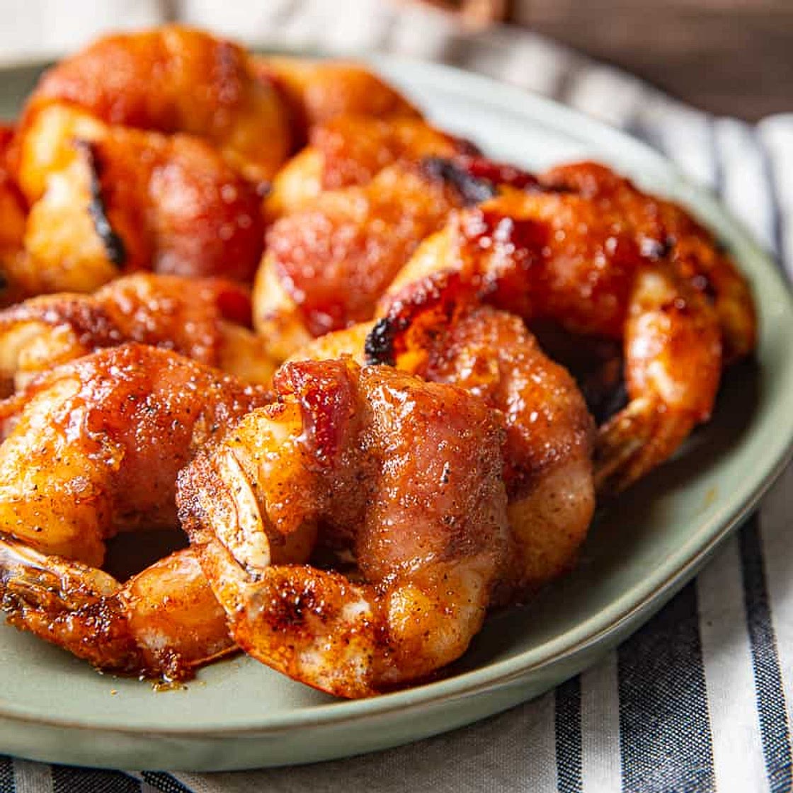 Bacon Wrapped Shrimp with Brown Sugar Bourbon Glaze