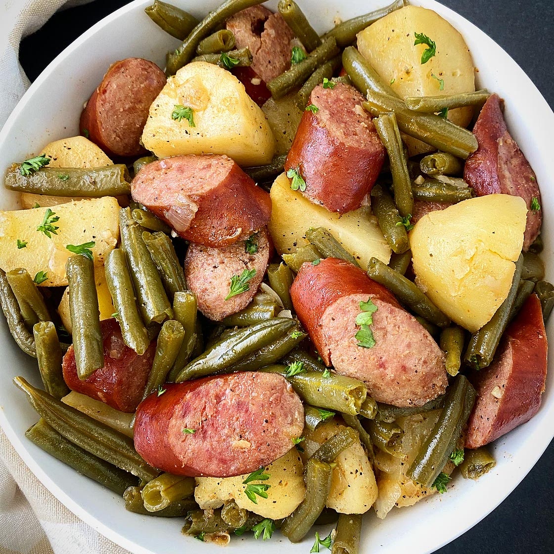 Crockpot Sausage, Potatoes & Green Beans