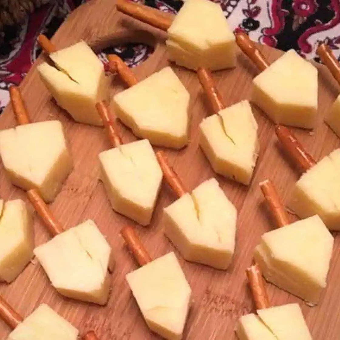 Cheese and pretzel dreidels