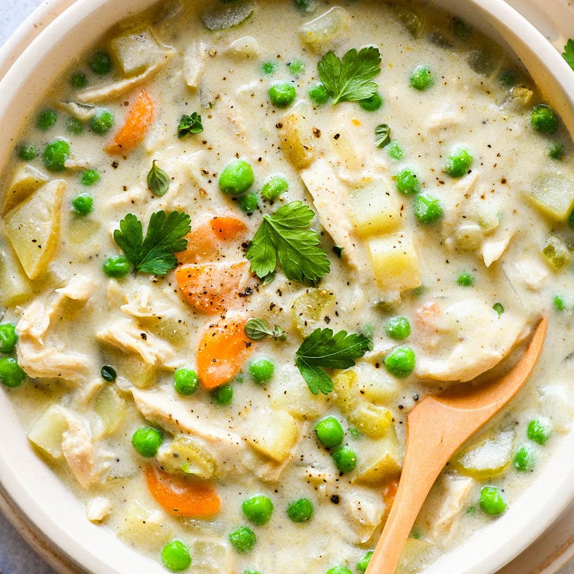 Dairy Free Chicken Pot Pie Soup Made with Cashew Cream