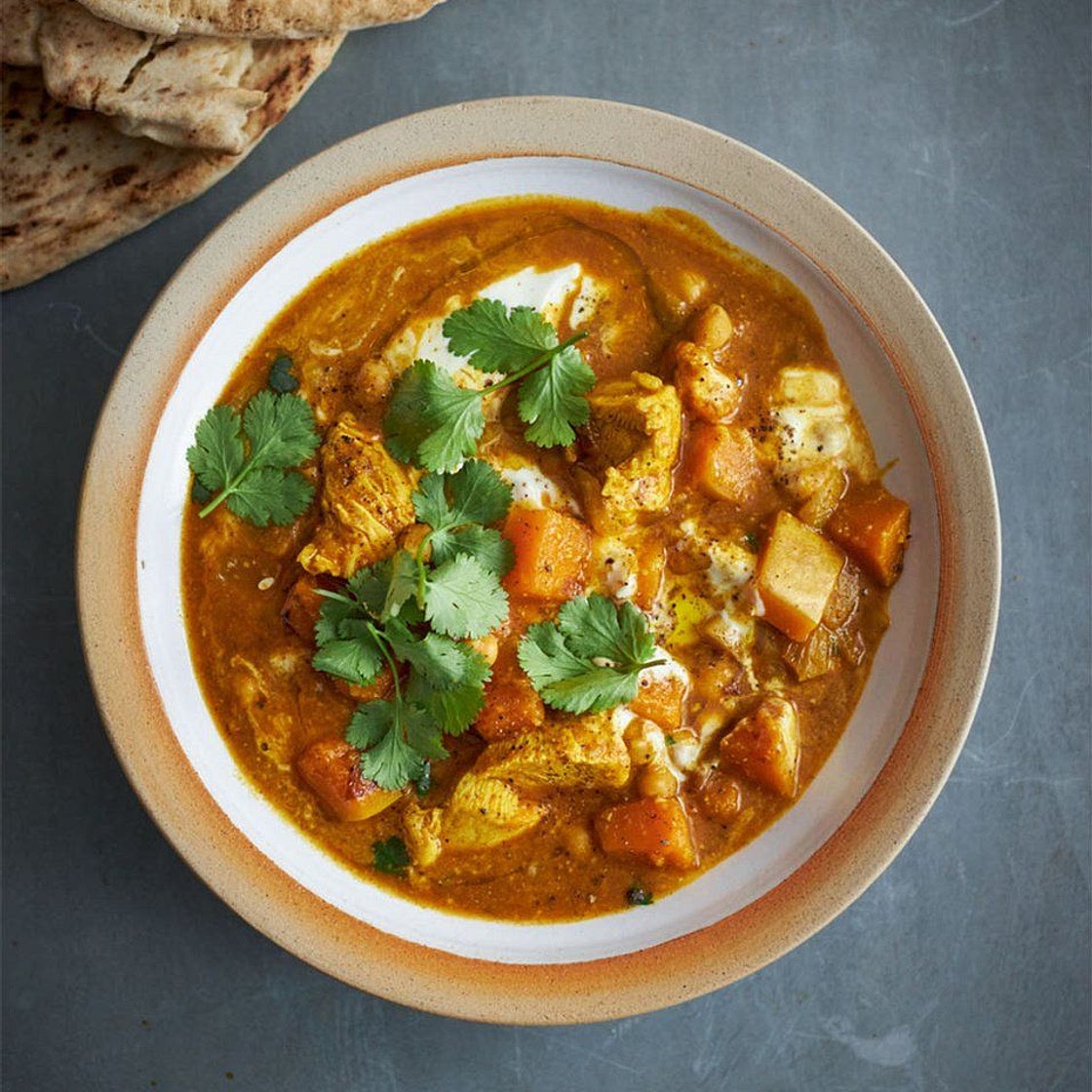 Mild chicken, chickpea & squash curry