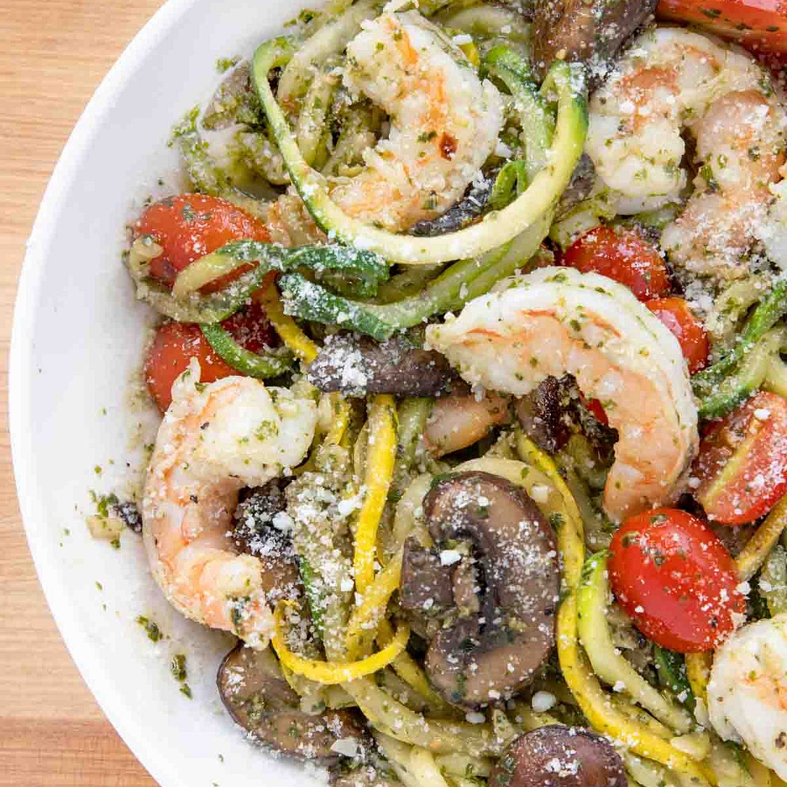 Shrimp and Zucchini Noodles al Pesto