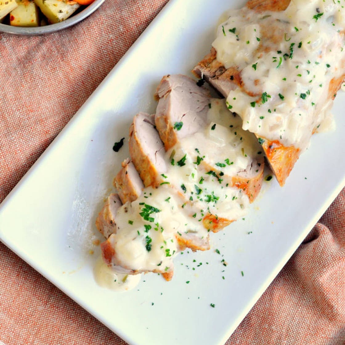 Roasted Pork Tenderloin with Creamy White Wine Sauce