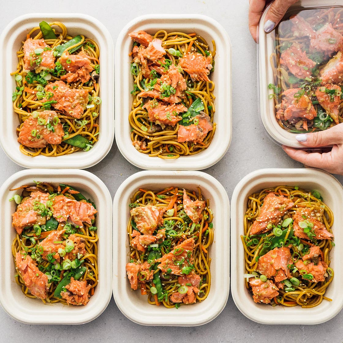 Honey Garlic Salmon with Lo Mein Meal Prep Recipe