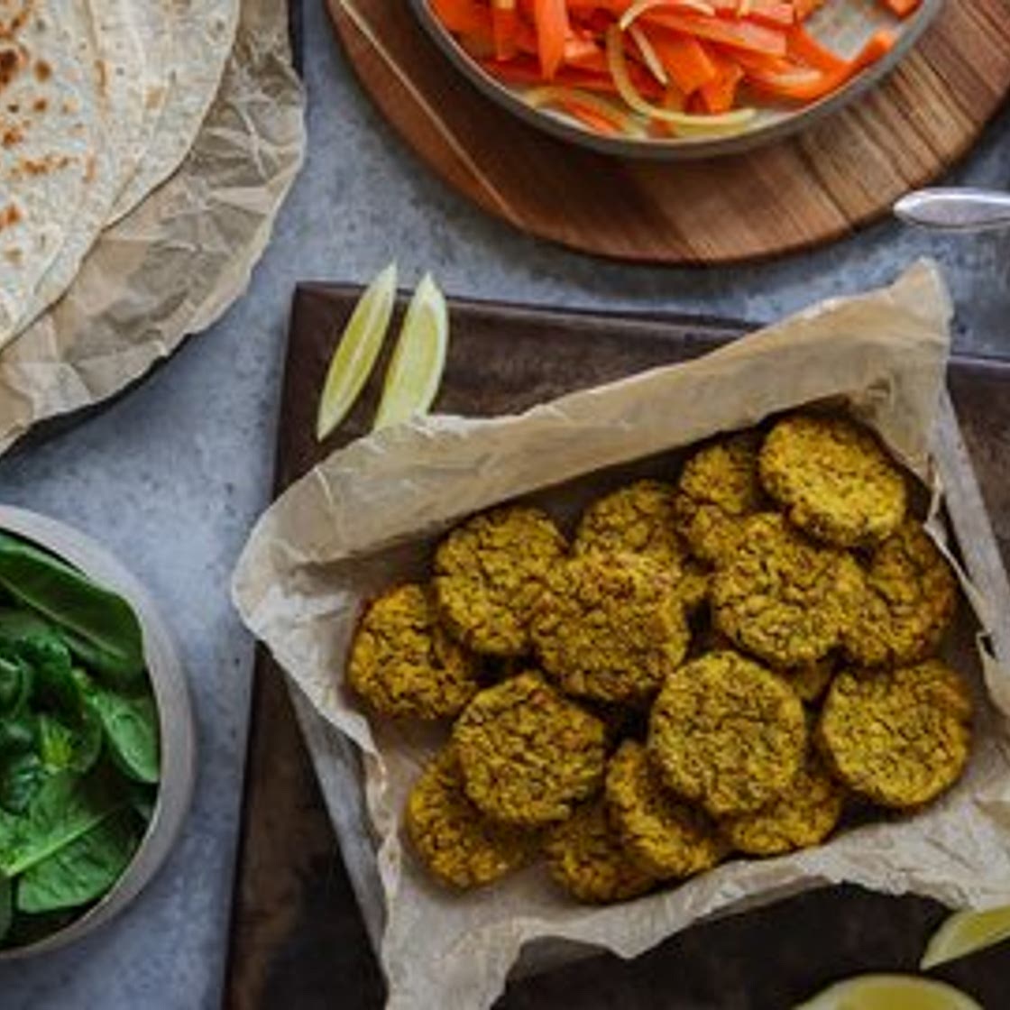 Baked Lentil & Potato Patty Wraps