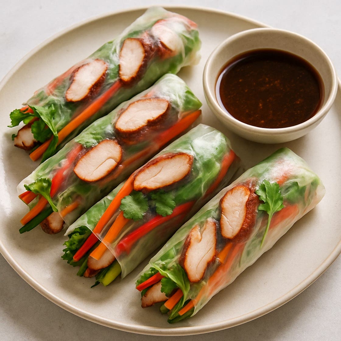 Char Siu Chicken Rice Paper Rolls