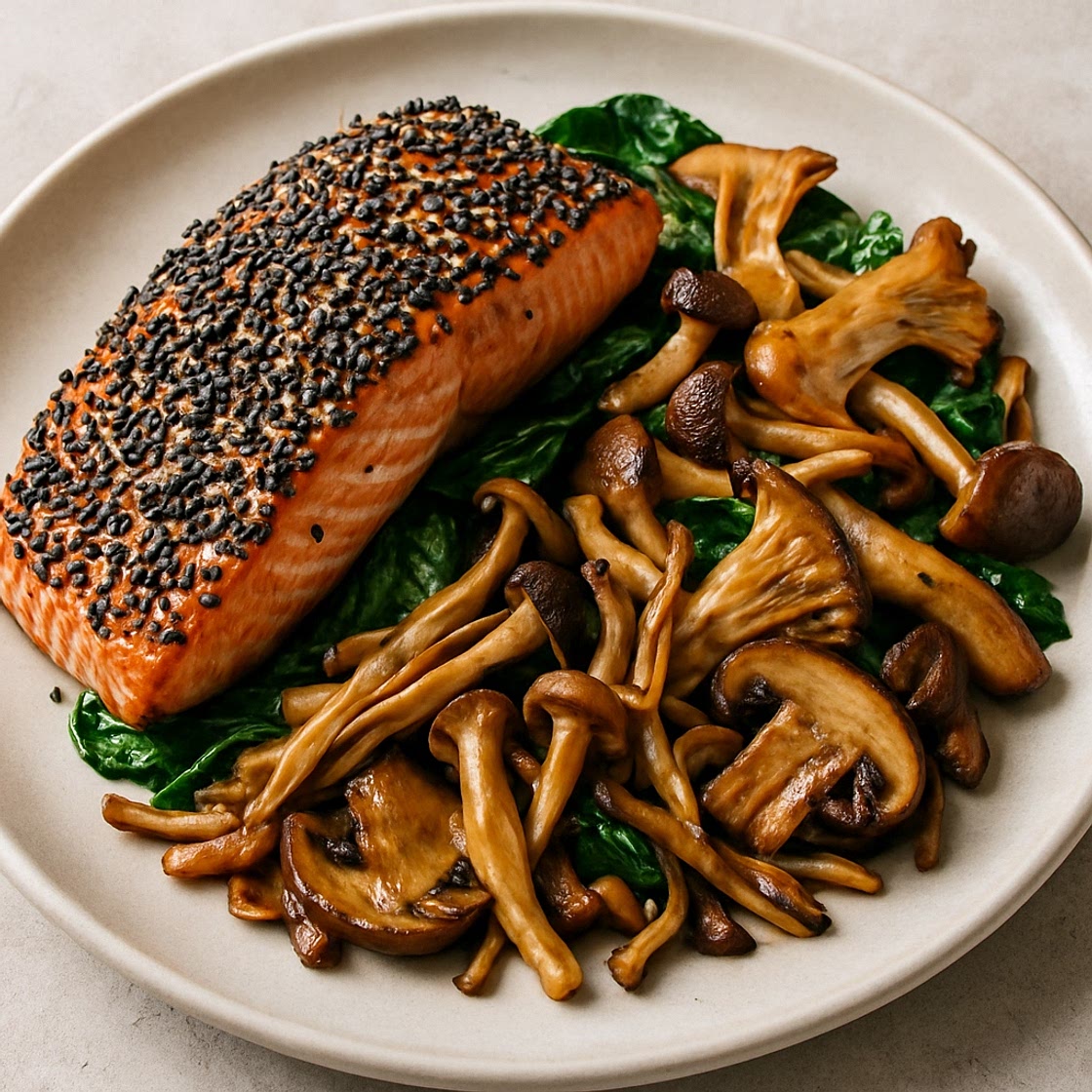 Sesame Ocean Trout with Mixed Mushrooms