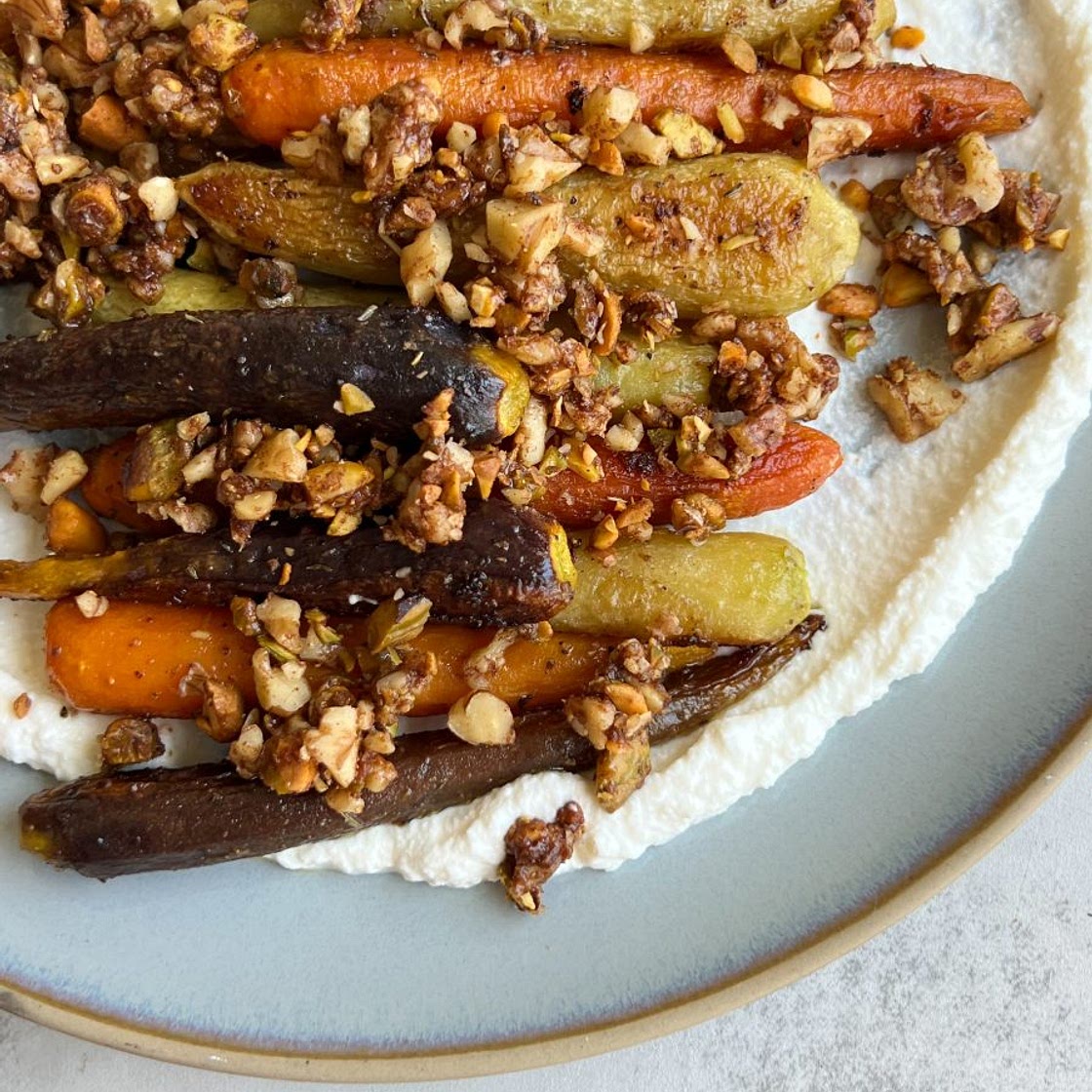 Honey Roasted Carrots with Walnuts and Pistachios