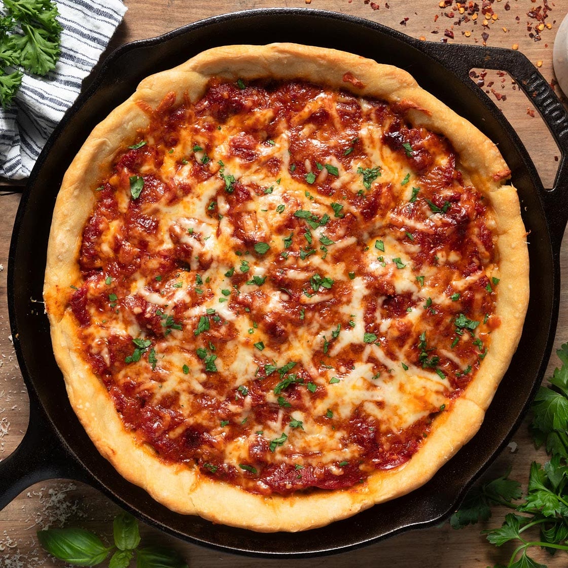 Deep Dish Cast Iron Skillet Pizza