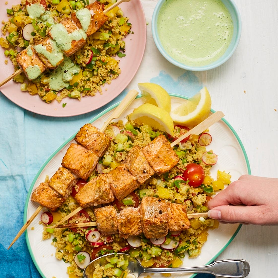 Spicy Salmon Skewers with Couscous | Slimming & Weight Watchers Friendly