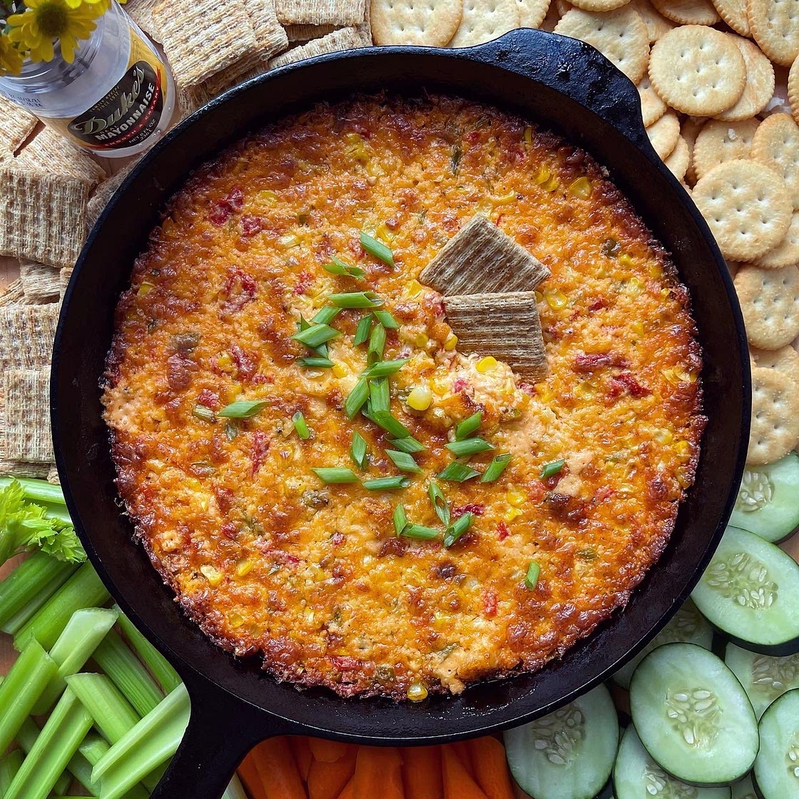Cheesy Baked Pimento, Corn and Lobster Dip