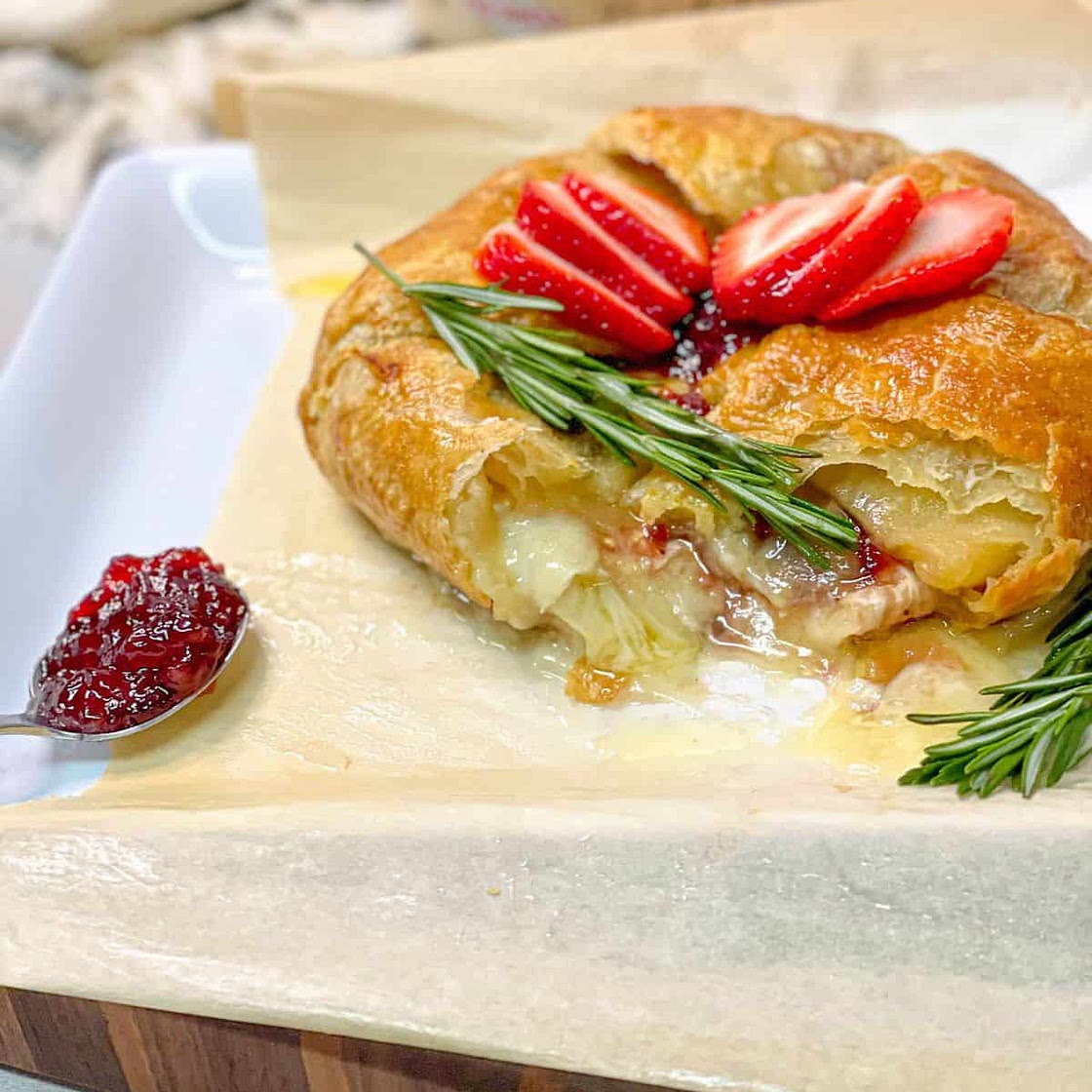 Strawberry Jam Baked Brie in Puff Pastry