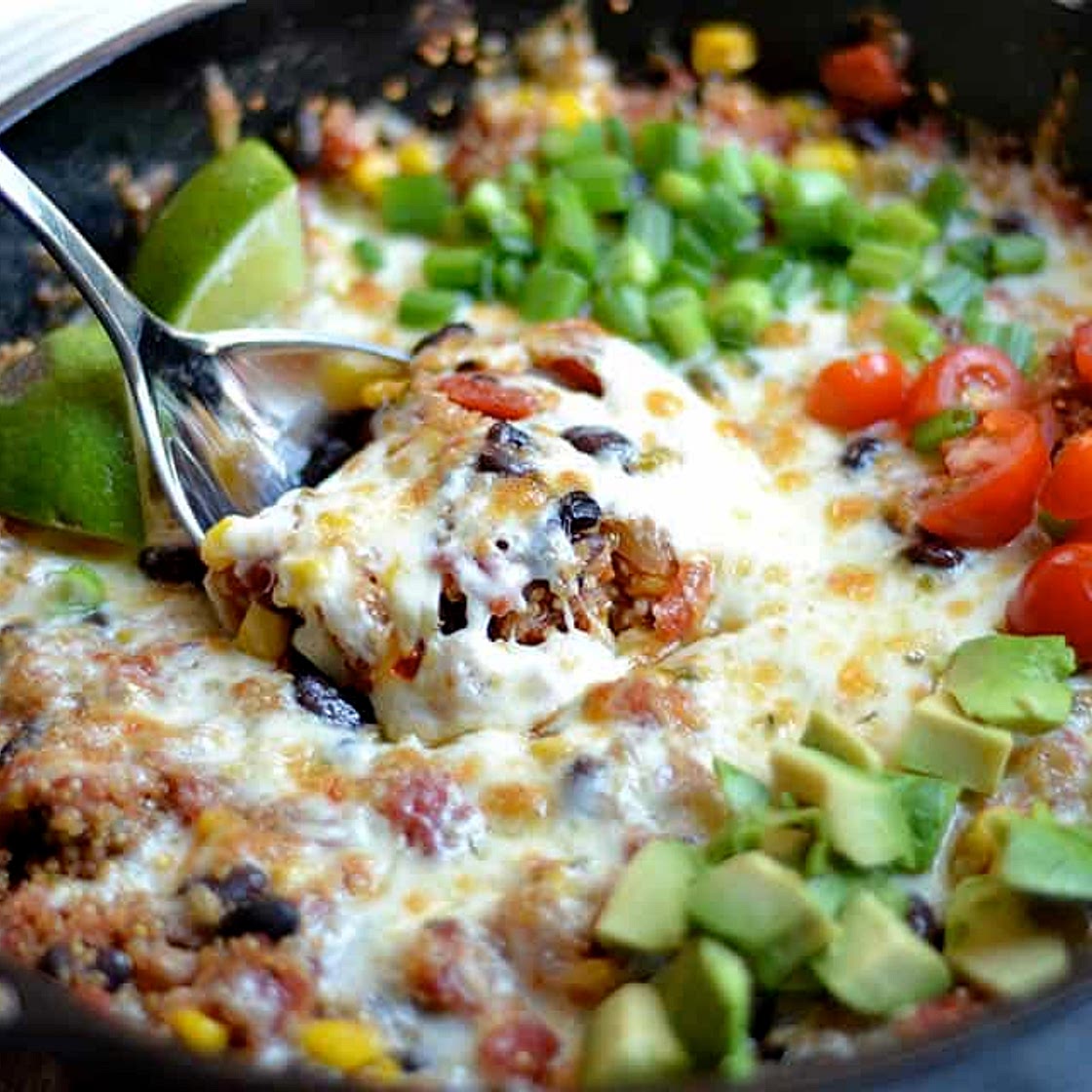 Cheesy Black Bean and Corn Quinoa Taco Skillet