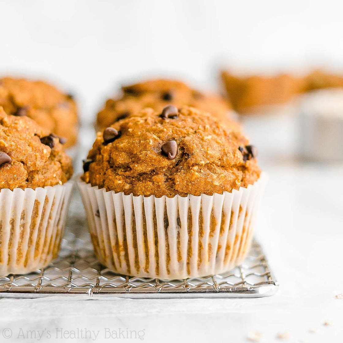 Healthy Pumpkin Chocolate Chip Oatmeal Muffins