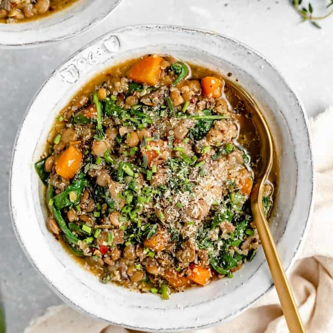 One-Pot Lentils + Quinoa with Spinach