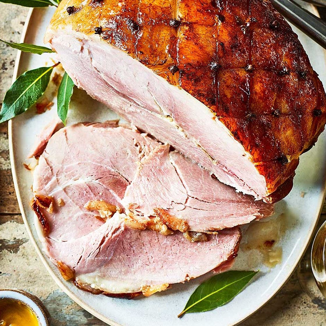 Slow-cooked cider, clove and honey-glazed ham