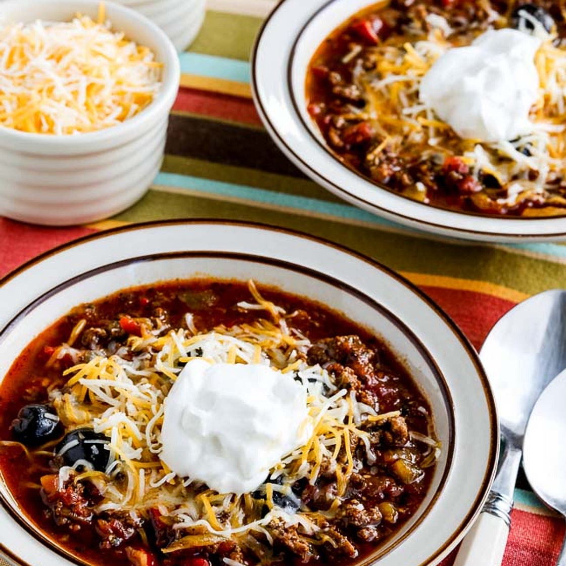 Ground Beef Chili with Olives (Instant Pot or Stovetop)