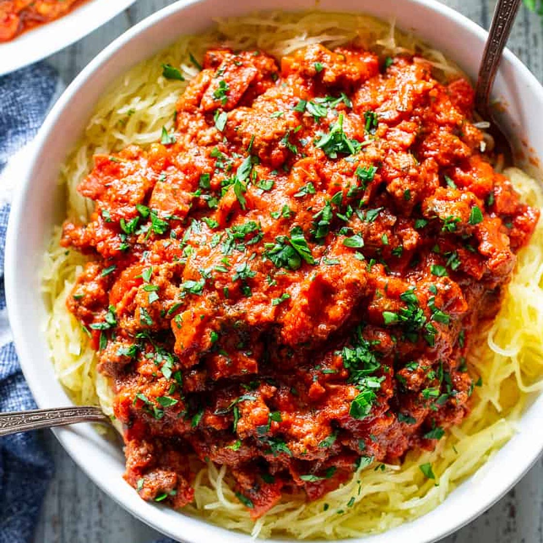 Spaghetti Squash Bolognese {Paleo, Whole30, Low FODMAP}