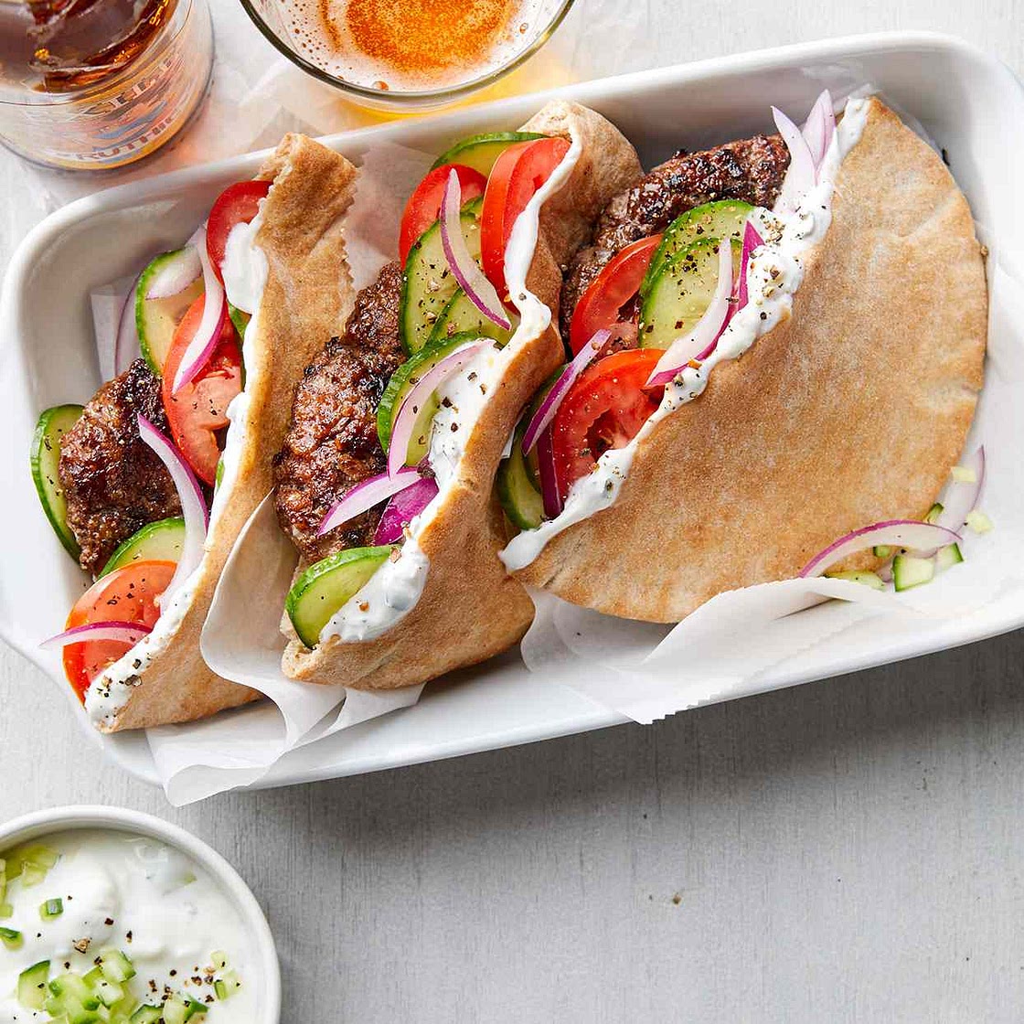 Greek-Inspired Burgers with Herb-Feta Sauce