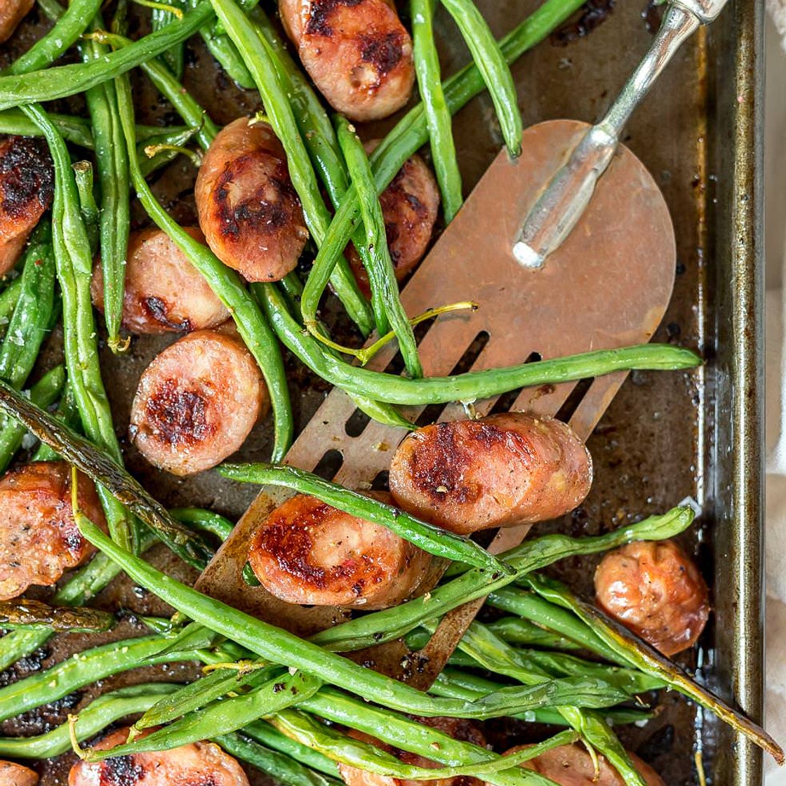 Sheet Pan Green Beans Sausage Dinner