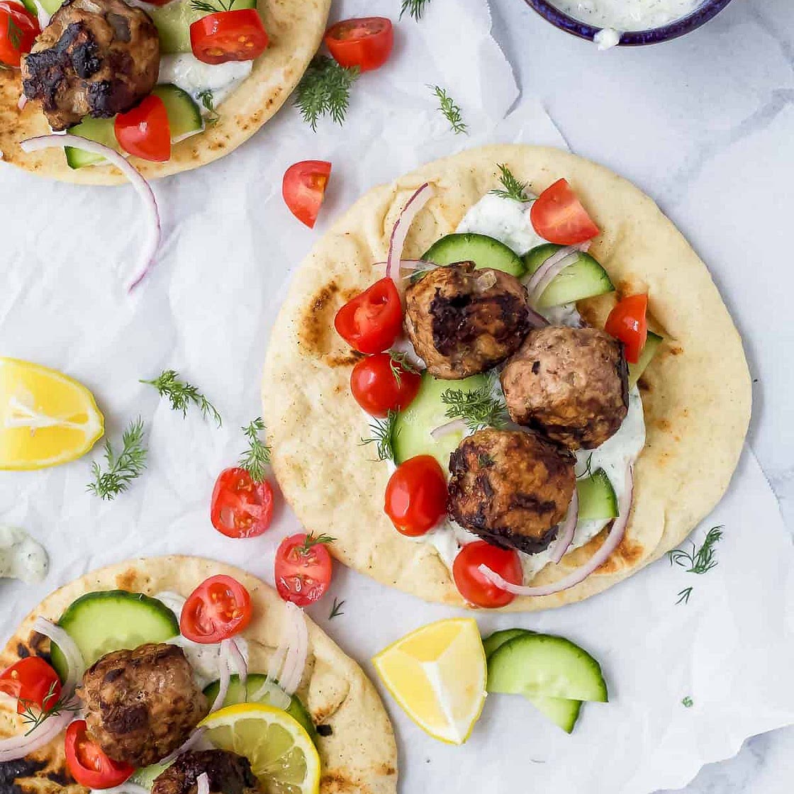 Greek Turkey Meatball Gyro with Tzatziki