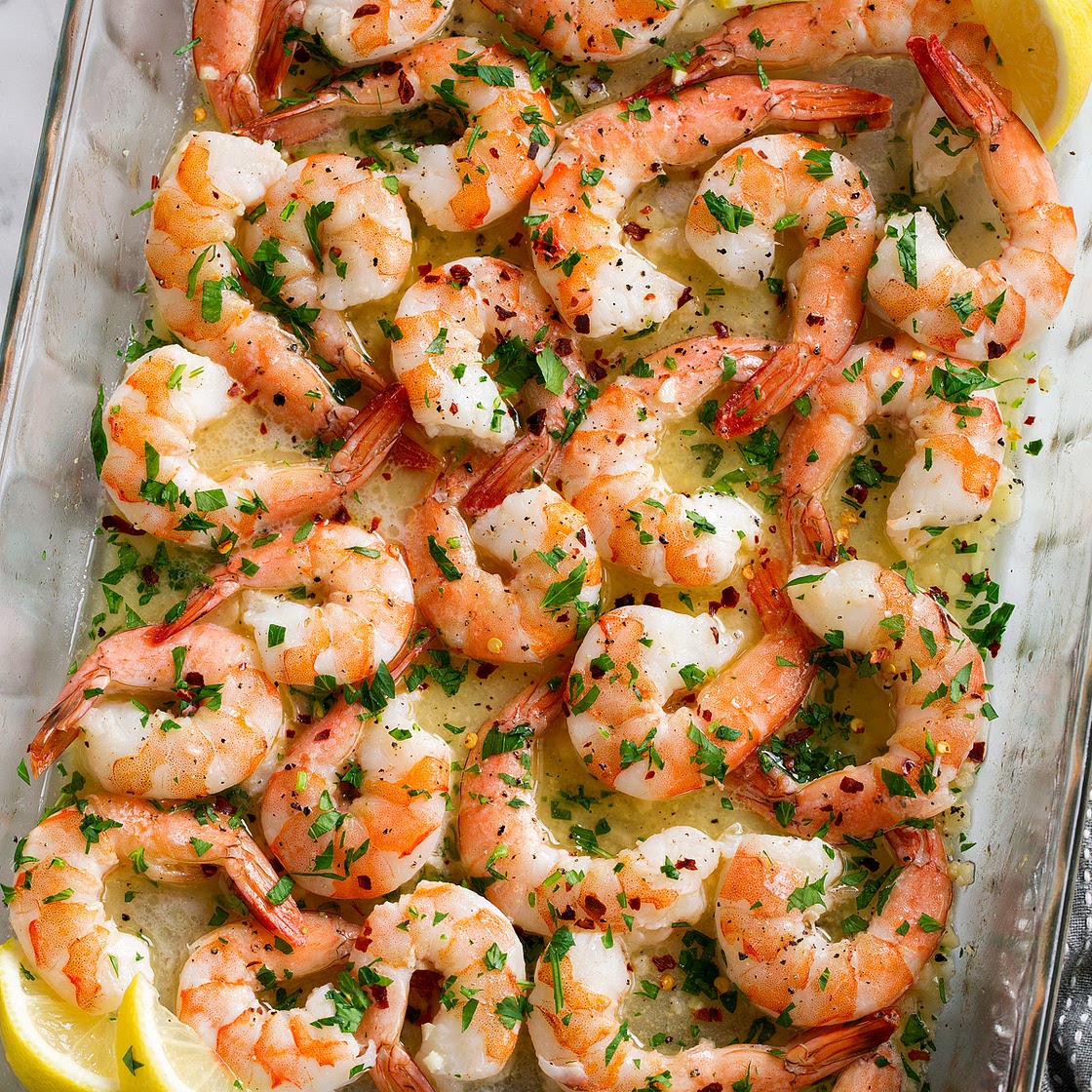 Baked Shrimp (with Garlic Lemon Butter Sauce)