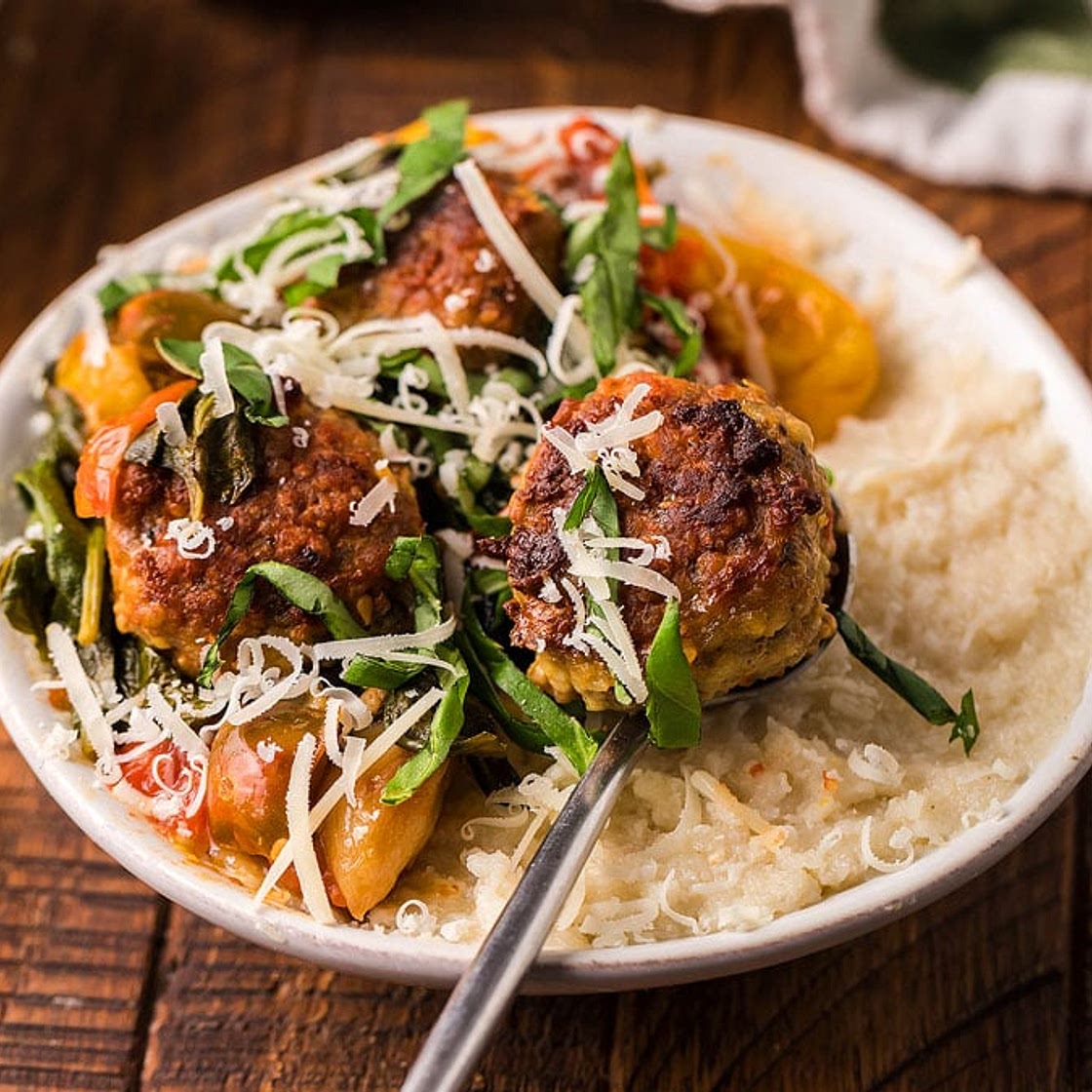 Roasted Tomato and Meatball Polenta
