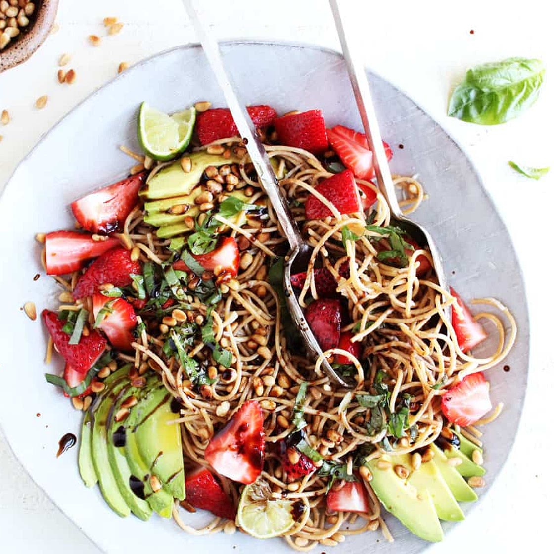 Strawberry Basil Balsamic Pasta Salad