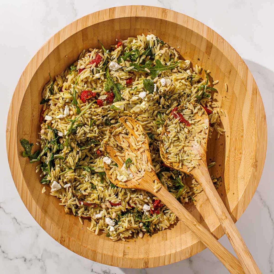Orzo Pesto Salad with Feta and Tomatoes