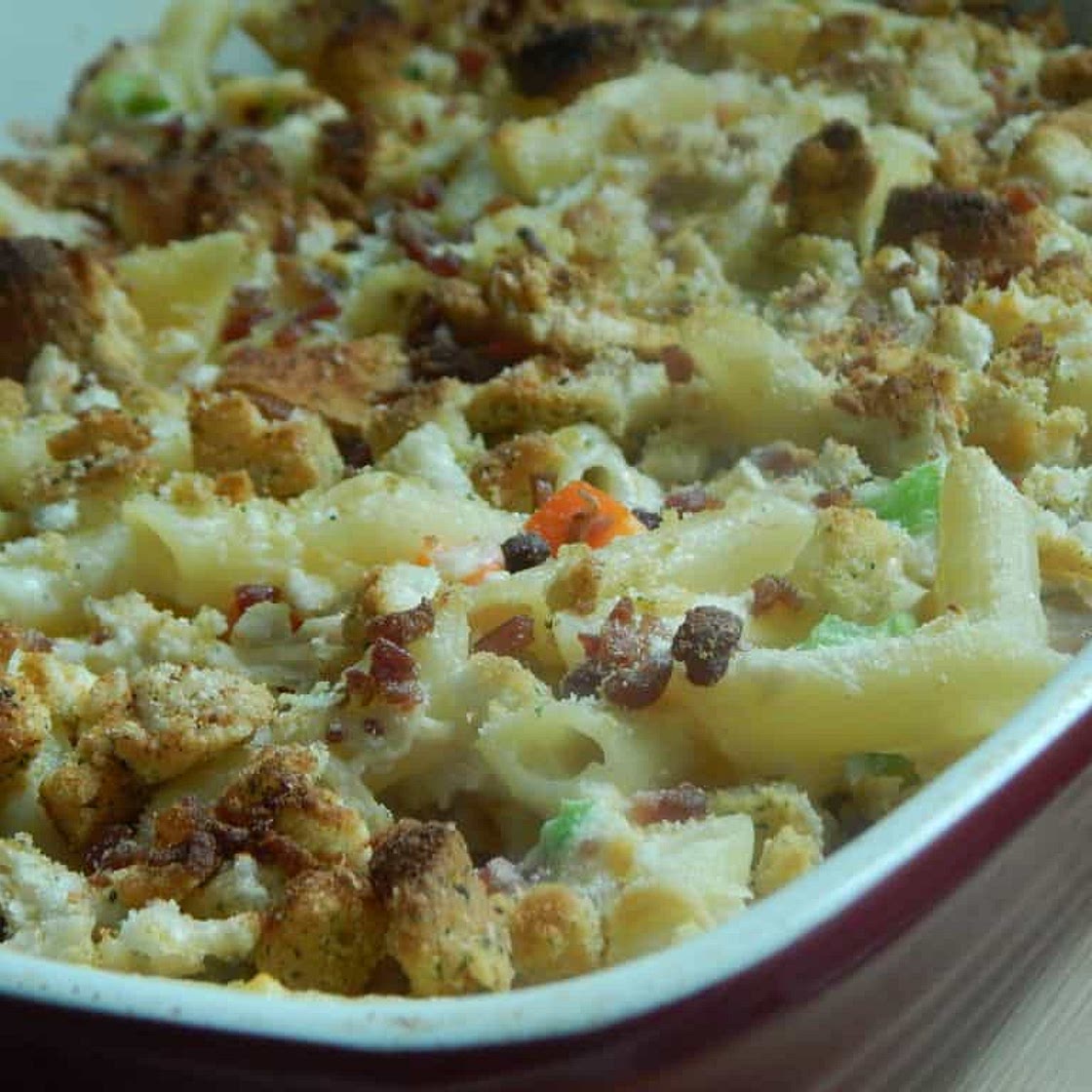 Chicken caesar salad pasta bake