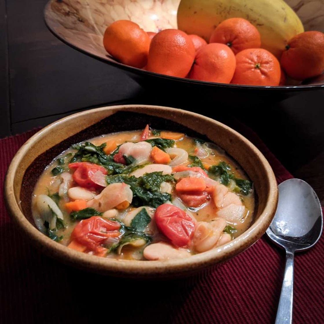 Butter Bean Stew with Tomatoes and Mustard Greens