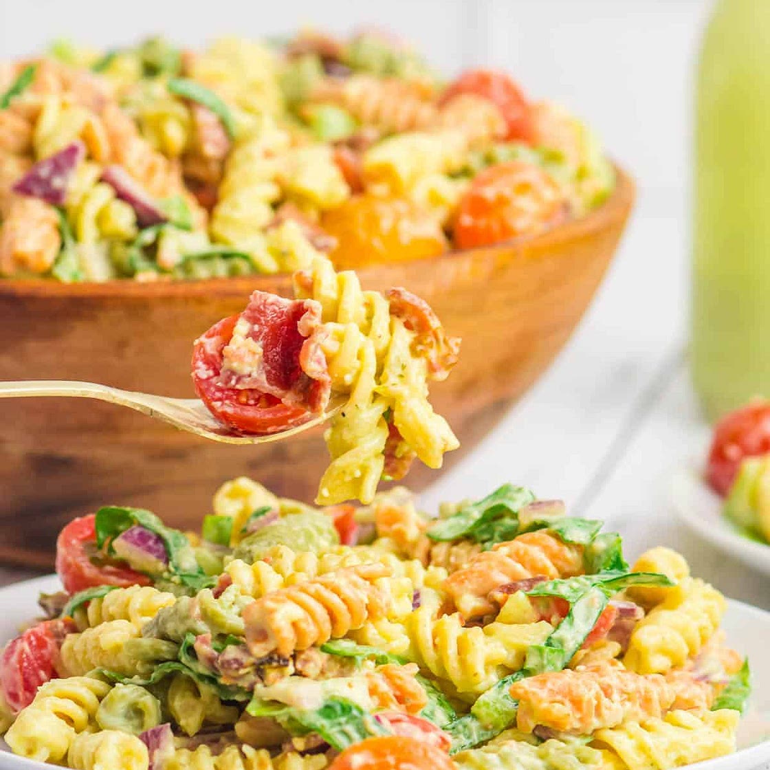 BLT Pasta Salad with Creamy Avocado Dressing