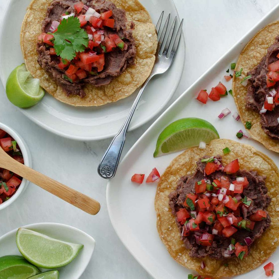 3-Ingredient Refried Bean & Pico de Gallo Tostadas